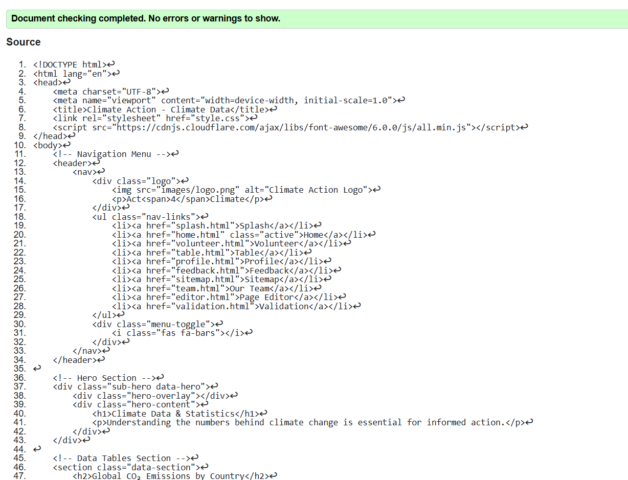 Table page validation screenshot