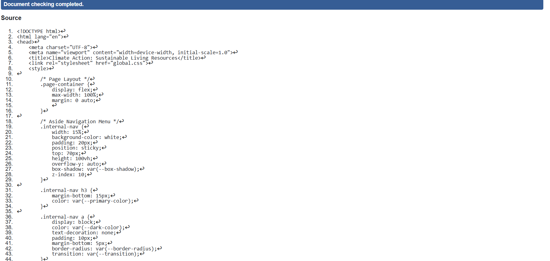 Content page validation screenshot