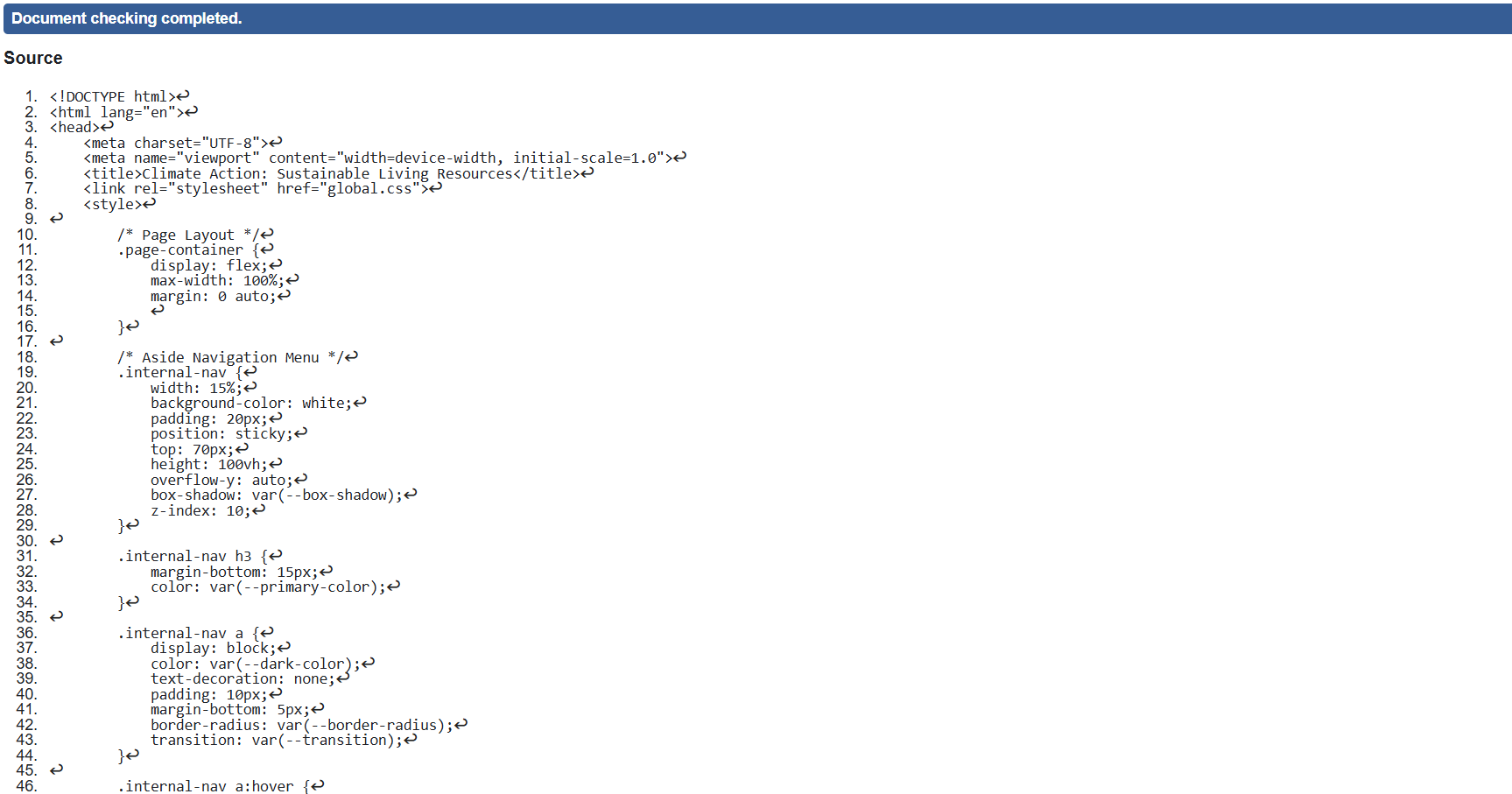 Feedback page validation screenshot