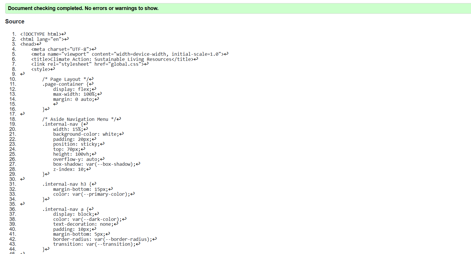 Content page validation screenshot